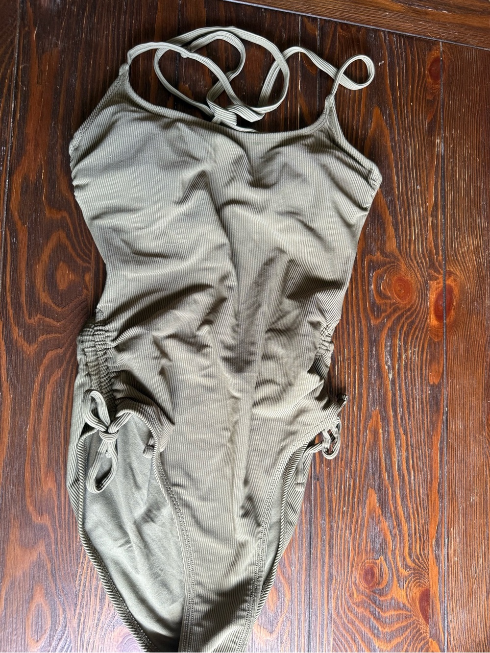 Xhilaration Olive Ribbed One-Piece Swimsuit